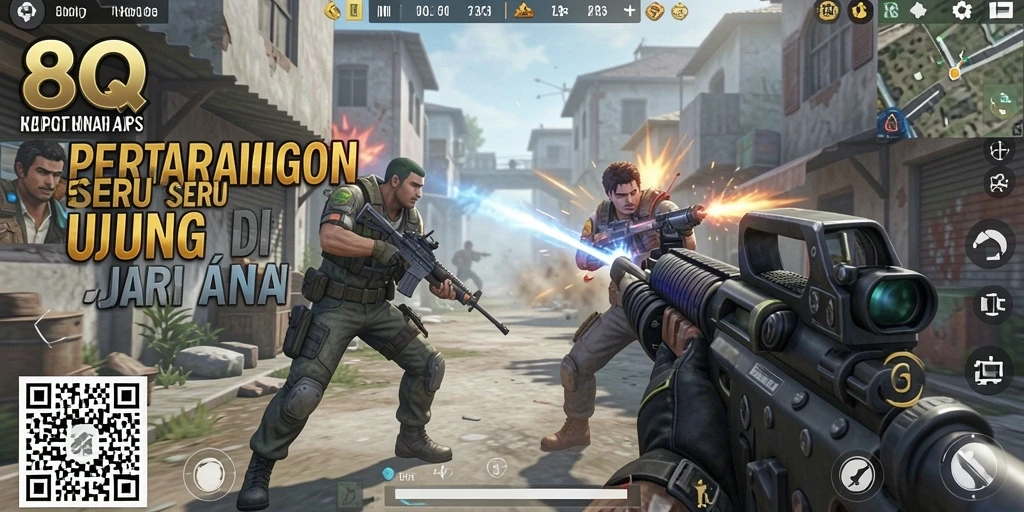 Gameplay 8QR yang menegangkan dengan aksi tembak-menembak yang seru.