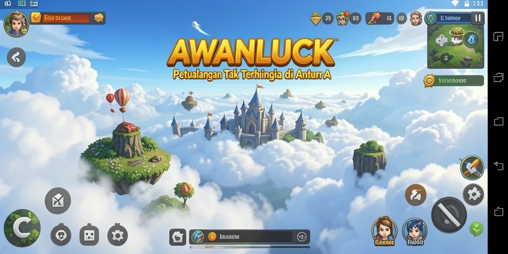 Gameplay seru AWANLUCK dengan pulau-pulau magis dan tantangan menarik.