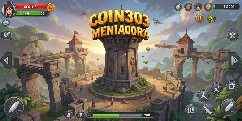 Screenshot utama COIN303 menampilkan aksi gameplay Tower Defense yang mendebarkan.