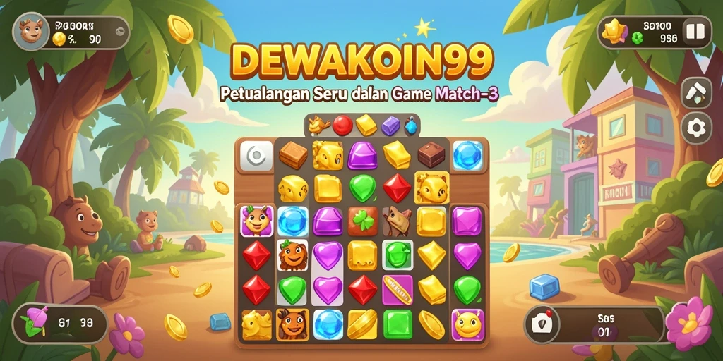 Screenshot DEWAKOIN99 menampilkan gameplay Match-3 yang menarik.