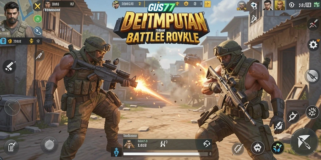 Tangkapan layar GUS77 yang menunjukkan aksi pertarungan intens Battle Royale.