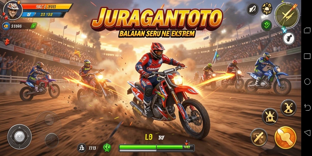 Screenshot seru dari gameplay balapan JURAGANTOTO yang menegangkan.