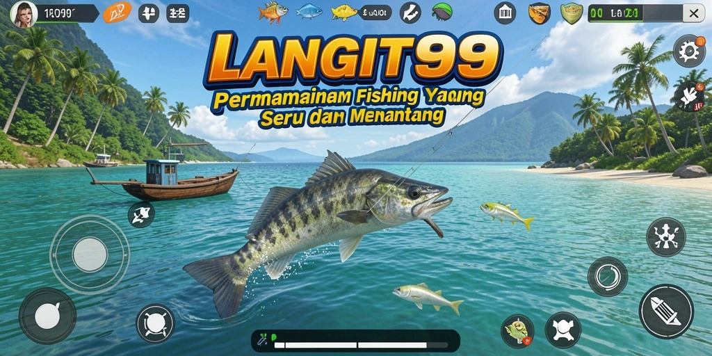 Screenshot utama LANGIT99 menampilkan gameplay memancing yang menegangkan.
