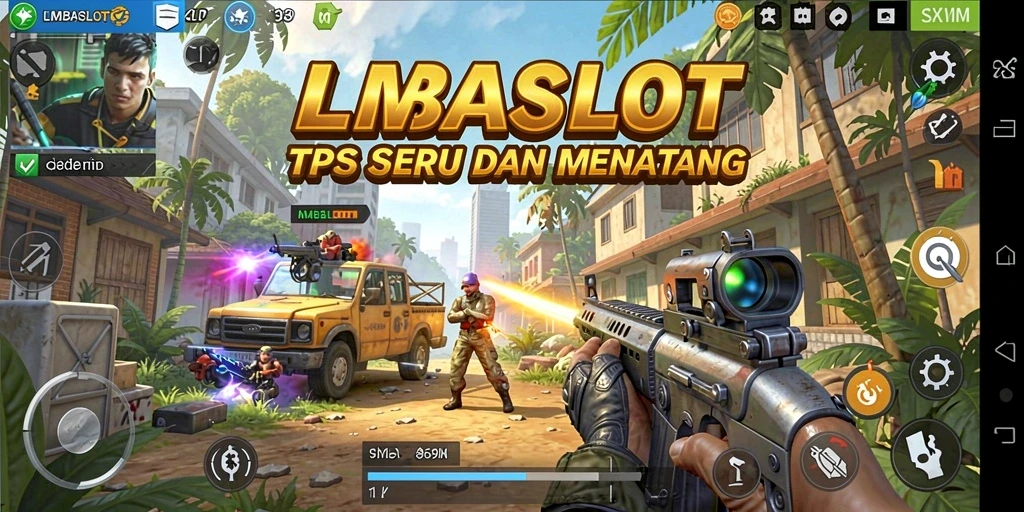 Screenshot gameplay LMBASLOT menampilkan aksi seru para karakter dalam pertempuran.