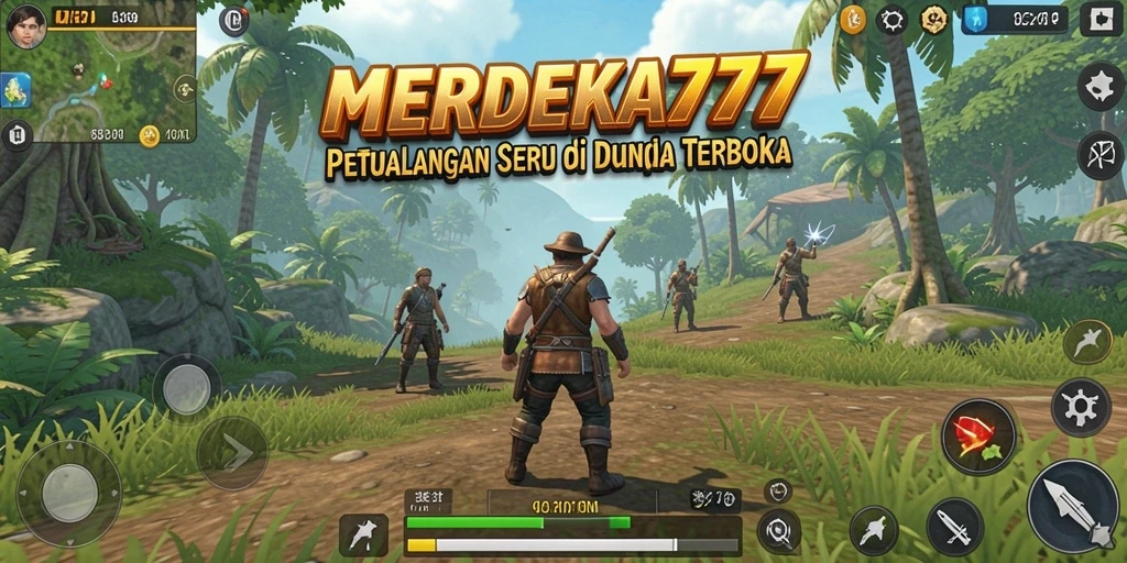 Tampilan gameplay MERDEKA777 yang menampilkan petualangan seru di dunia terbuka.
