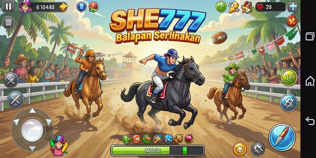 Tampilan gameplay exhilarating di SHE777 dengan mobil balap cepat.