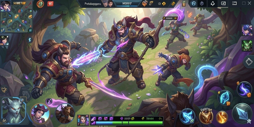 Tampilan gameplay MOBA yang seru dan mendebarkan di SOBET88.