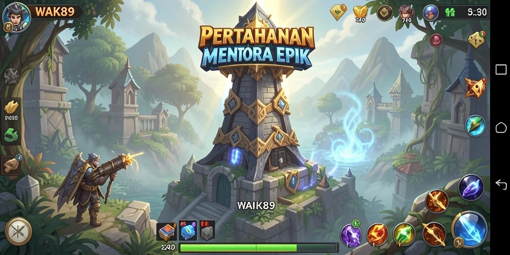 Tampilan gameplay seru dalam WAK89 dengan pertahanan menara yang menantang.